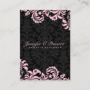 Elegant Black & pink Vintage Floral Damasks 2 Business Card