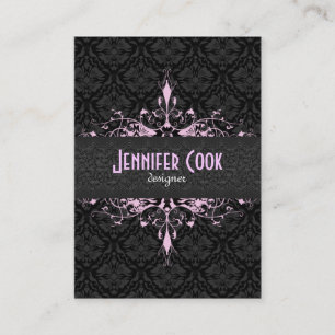 Elegant Black & Pink Vintage Floral Damasks Business Card
