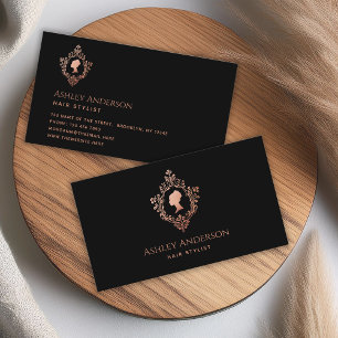 Elegant Black Pink Vintage Lady in Crest Rose Gold Business Card