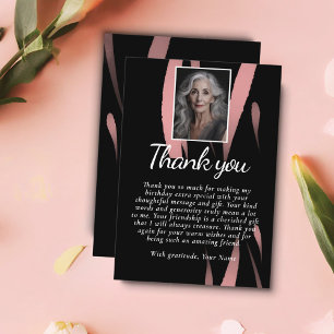 Elegant Black Pink Watercolor 70th Birthday Photo Thank You Card