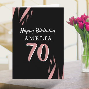 Elegant Black Pink Watercolor 70th Happy Birthday Card