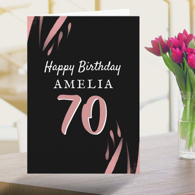 Elegant Black Pink Watercolor 70th Happy Birthday  Card (Creator Uploaded)