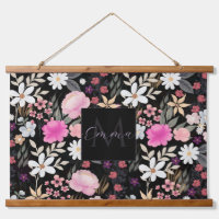 Elegant Black Pink Wildflowers Boho Floral Paint