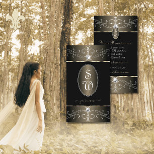 Elegant Black Platinum Ornate Ornaments Initials Business Card