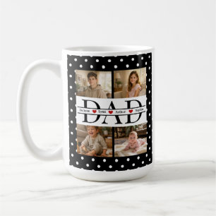 Elegant Black Polka Dot 4-Photo Custom Dad Gift Coffee Mug