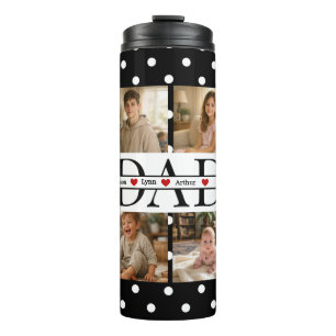 Elegant Black Polka Dot 4-Photo Custom Dad Gift Thermal Tumbler