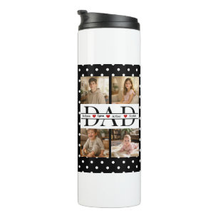 Elegant Black Polka Dot 4-Photo Custom DAD & Name Thermal Tumbler