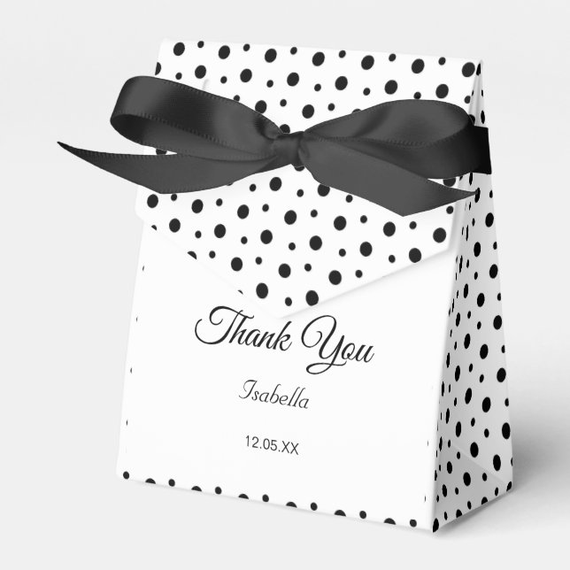 Elegant Black Polka Dots on White Party Favour Box (Front Side)