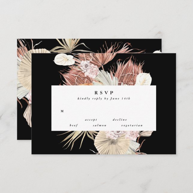 Elegant Black Premium Pampas Grass Floral Wedding RSVP Card (Front/Back)