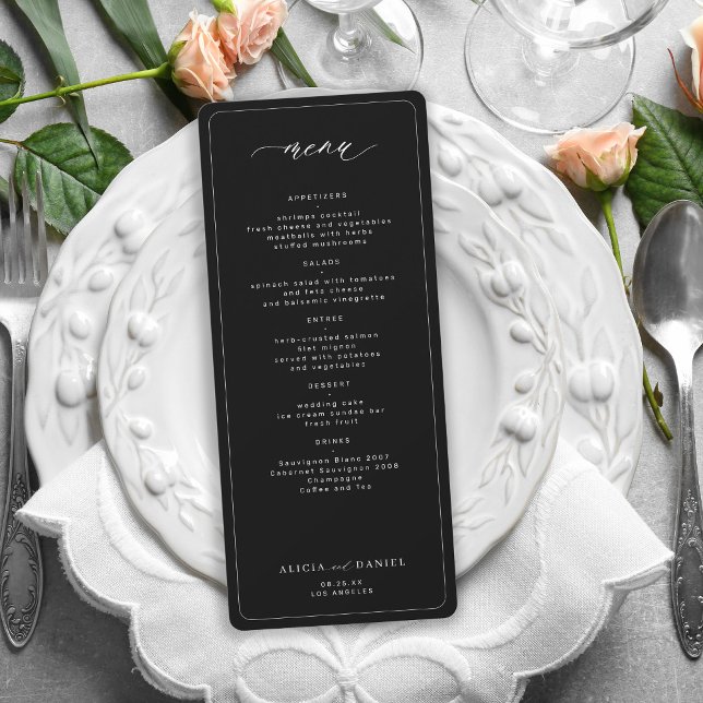 Elegant black printable wedding menu invitation (Creator Uploaded)