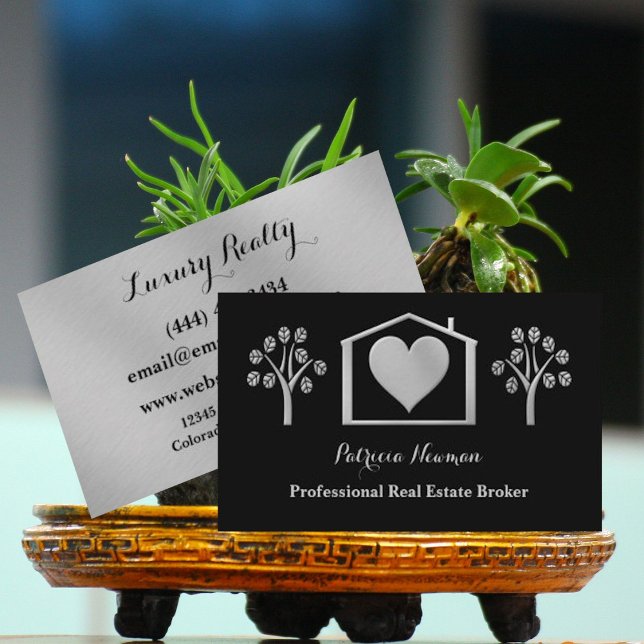 Elegant Black Pro Real Estate Broker Business Card (Creator Uploaded)