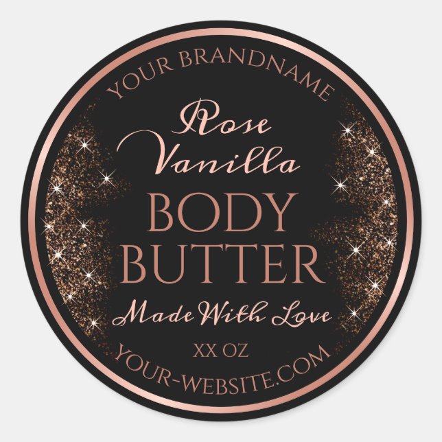Elegant Black Product Packaging Labels Rose Gold (Front)