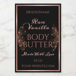 Elegant Black Product Packaging Labels Rose Gold