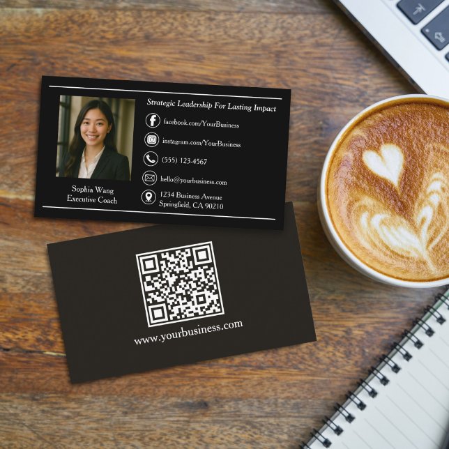 Elegant Black Professional Custom Photo & QR Code Business Card (Creator Uploaded)