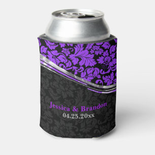 Elegant Black & Purple Damasks With Silver Accents Can Cooler