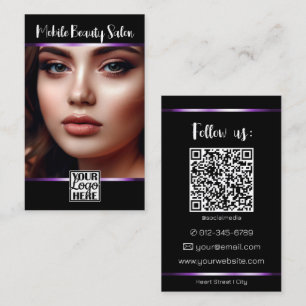 Elegant Black Purple Decor Line Logo Photo QR Code Business Card