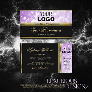 Elegant Black Purple Glitter Star Logo Gold Bodern Business Card