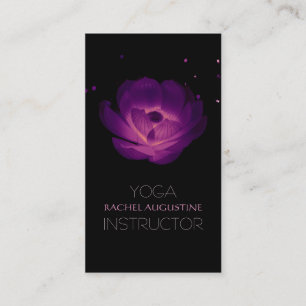 Elegant Black Purple Glowing Lotus Yoga Instructor Business Card