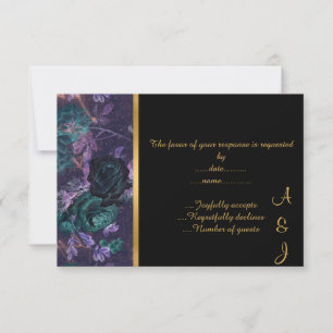 ELEGANT BLACK PURPLE GOLD ROSE GARDEN CUSTOM RSVP CARD
