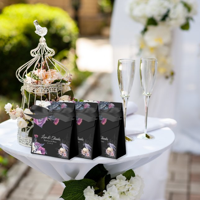 Elegant Black Purple Gothic Floral Skull Wedding Favour Box (Creator Uploaded)