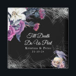 Elegant Black Purple Gothic Floral Skull Wedding Magnet<br><div class="desc">Introducing our Elegant Black Purple Gothic Floral Skull Wedding Magnet, the perfect keepsake for your gothic-themed wedding or hallowedding. This magnet features a striking floral skull with dark gothic cobwebs and raven spiderweb motifs, creating a unique "till death do us part" design. The magnet's backdrop showcases a watercolor botanical vintage...</div>