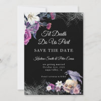 Elegant Black Purple Gothic Floral Skull Wedding