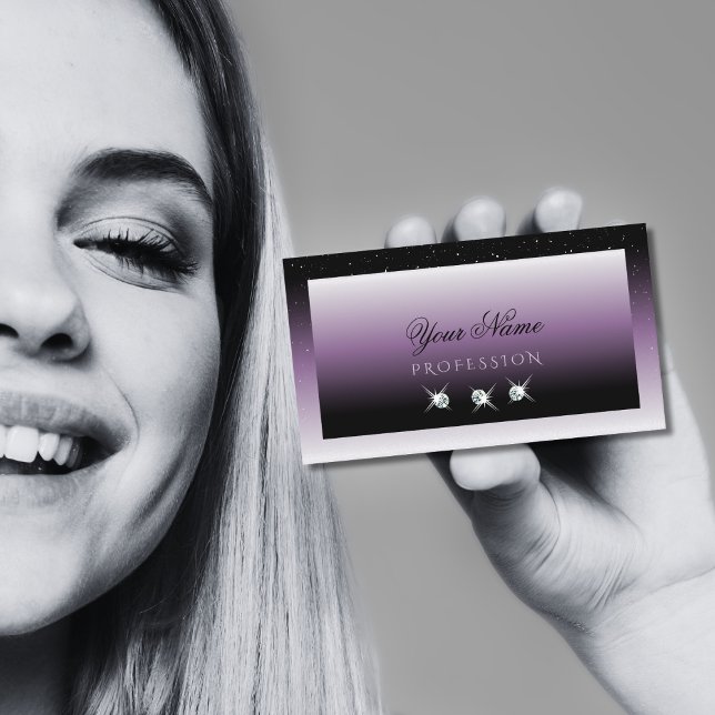 Elegant Black Purple Ombre Sparkle Jewels Stylish  Business Card (Creator Uploaded)