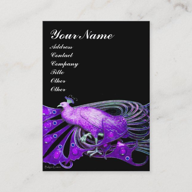 ELEGANT BLACK PURPLE PEACOCK FASHION JEWEL BUSINESS CARD (Front)