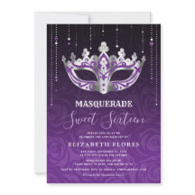 Elegant Black Purple Silver Masquerade Sweet 16