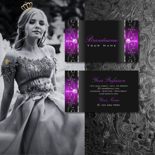 Elegant Black Purple Squiggled Jewels Ornamental Business Card (Creator Uploaded)