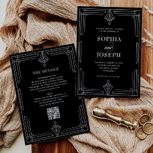 Elegant Black QR Code All in One Wedding Invitation