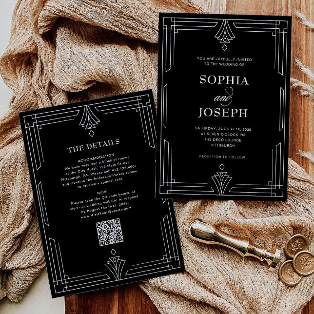 Elegant Black | QR Code All in One Wedding Invitation (Creator Uploaded)