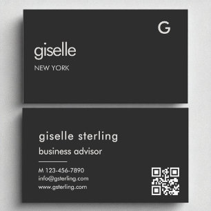 Elegant Black QR Code Minimalist Monogram  Business Card