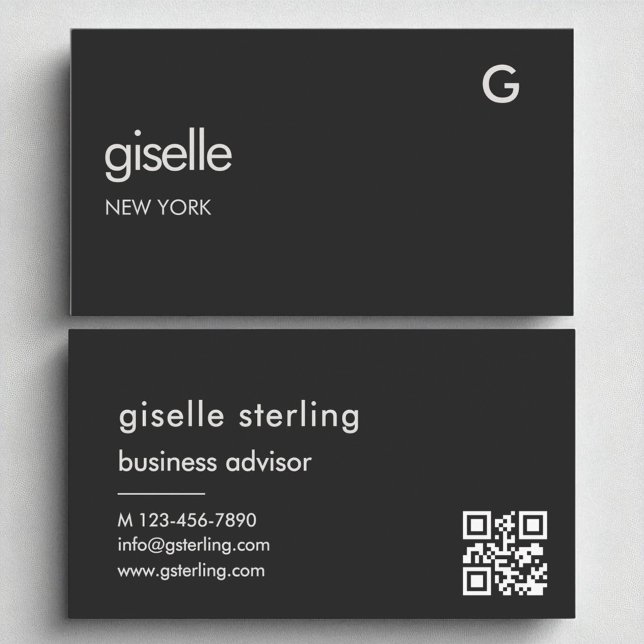 Elegant Black QR Code Minimalist Monogram  Business Card (Creator Uploaded)