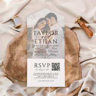 Elegant Black QR Code Photo Wedding All In One Invitation