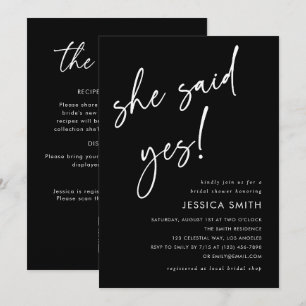 Elegant Black QR Code She Said Yes Bridal Shower Invitation