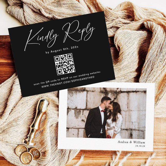 Elegant Black QR code Wedding RSVP Card  (Creator Uploaded)