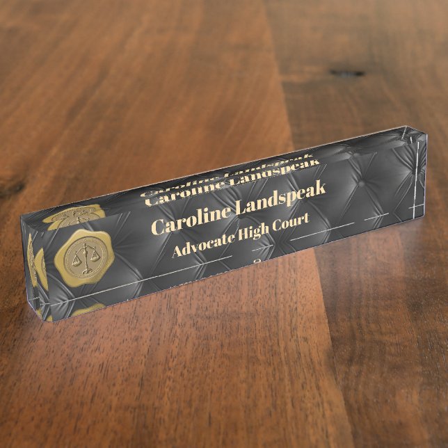 Elegant Black Quilted Pattern Law Firm Nameplate (Side)