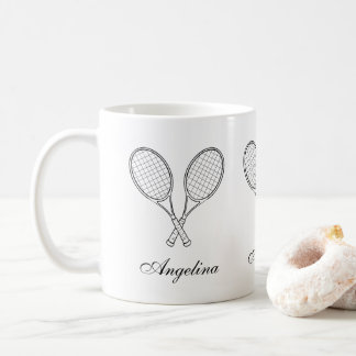 Elegant Black Rackets Personalised Tennis Lover Coffee Mug