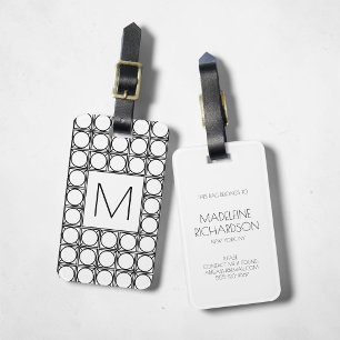 Elegant Black Rattan Pattern Chic Initial Monogram Luggage Tag