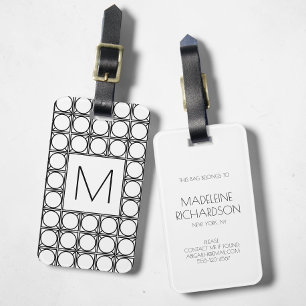 Elegant Black Rattan Pattern Chic Initial Monogram Luggage Tag