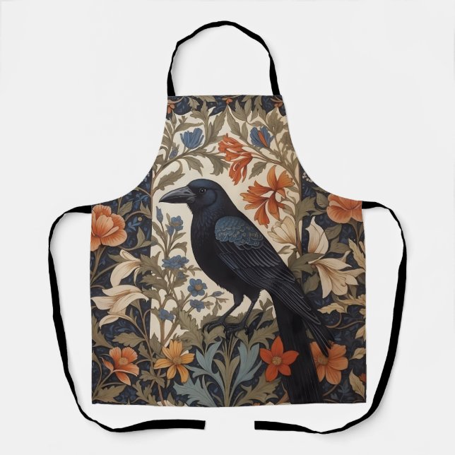 Elegant Black Raven William Morris Inspired Floral Apron (Front)