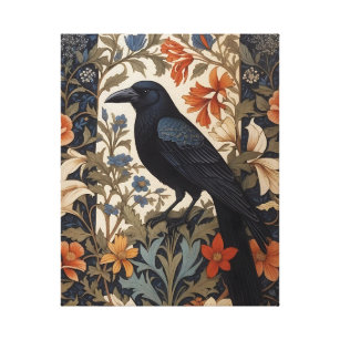 Elegant Black Raven William Morris Inspired Floral Canvas Print