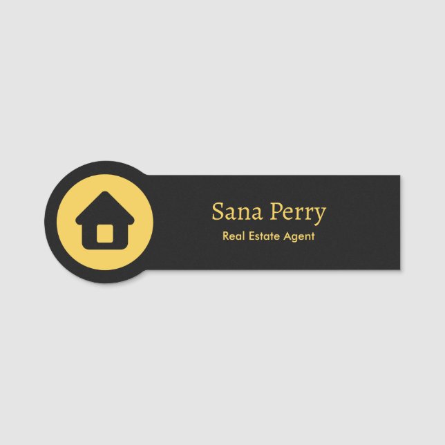 Elegant Black Real Estate Agent Name Tag (Front)