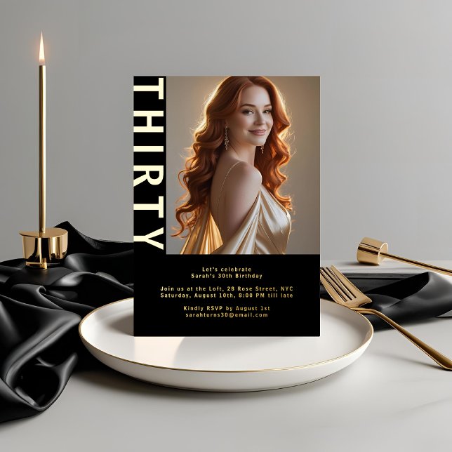 Elegant Black & Real Gold Foil 30th Birthday Photo (Creator Uploaded)
