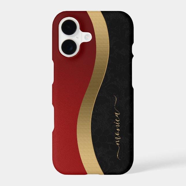 Elegant Black Red and Gold iPhone Case (Back)