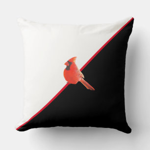 Elegant Black Red and White & Cardinal Bird Cushion