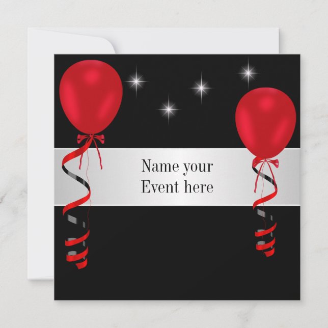 Elegant Black Red Balloons Special Event Invitation (Front)