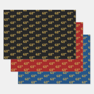Elegant Black, Red, Blue, Faux Gold 68th Event # Wrapping Paper Sheet