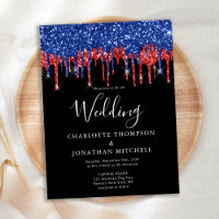 Elegant Black Red Blue Glitter Drips Wedding
